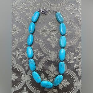 Chunky Stone Necklace Turquoise Like 19” Adjustable Southwest Boho Bold